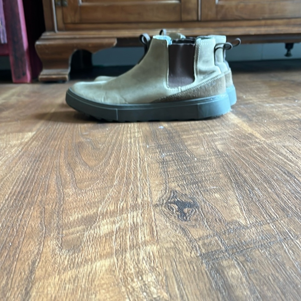 Brown waterproof full grain leather, suede upper slip-on high top booties